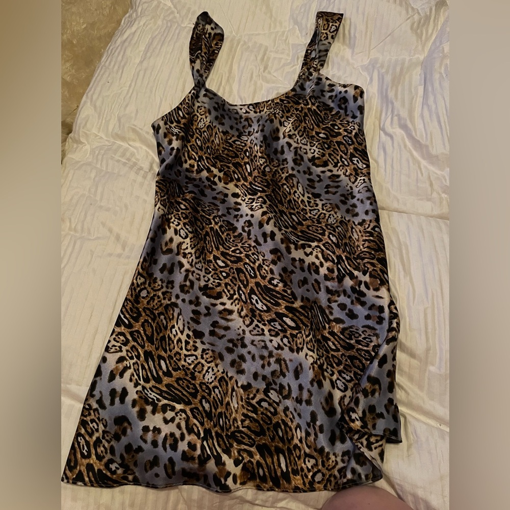 Satin Purple and Leopard Print Women's Nightgown/Chemise